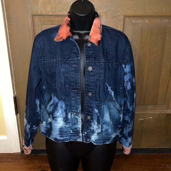 Liz Claiborne Blue Grunge Button Up Jacket Orange Velvet Collar & Cuffs Size S - Picture 4 of 14